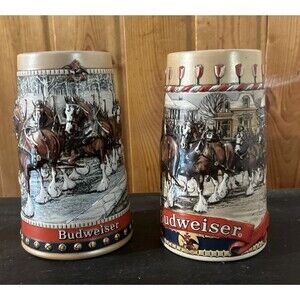 Vintage Budweiser Holiday Steins Lot of 2 - 1986 & 1988 Clydesdales
